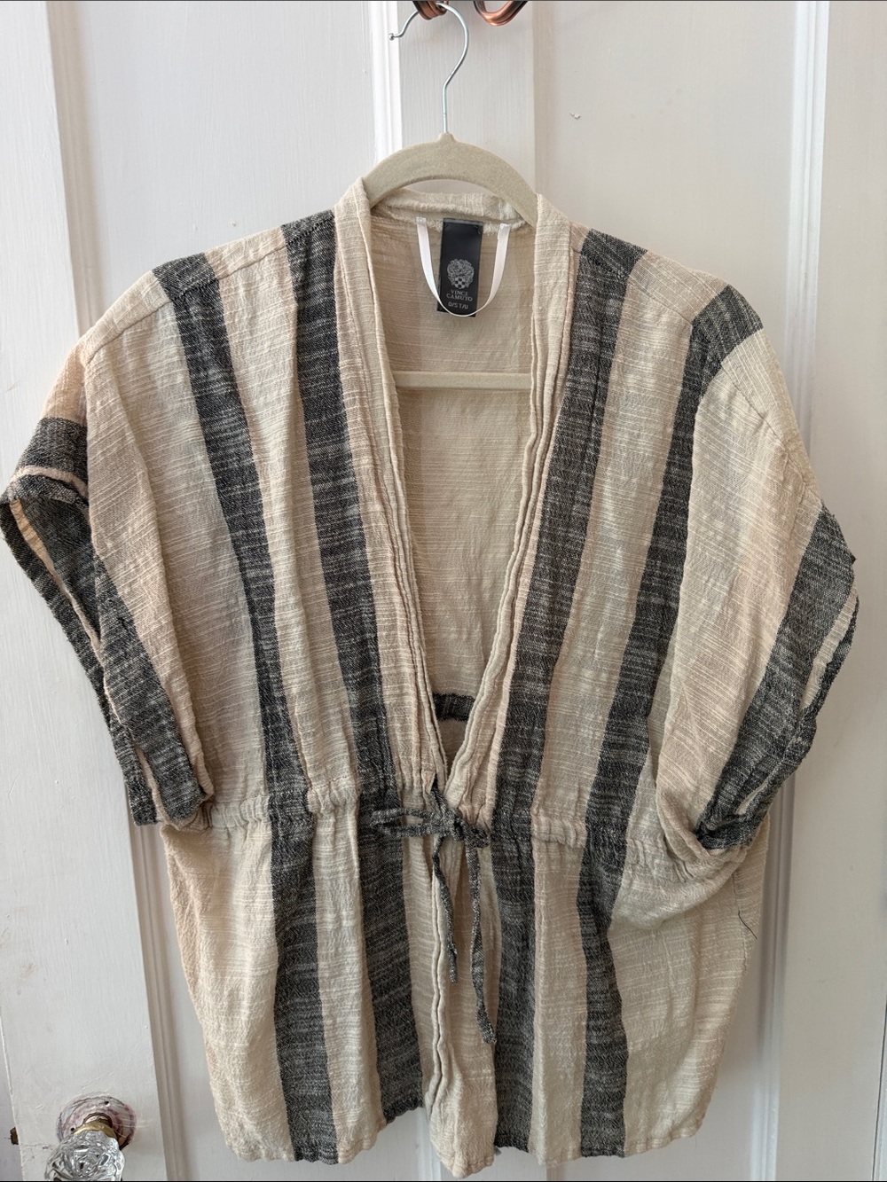 Vince Camuto Cream and Black Striped Open Front Top